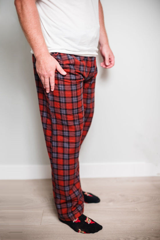Adult Women Men Unisex Pajama Drawstring Pants Plaid Red White