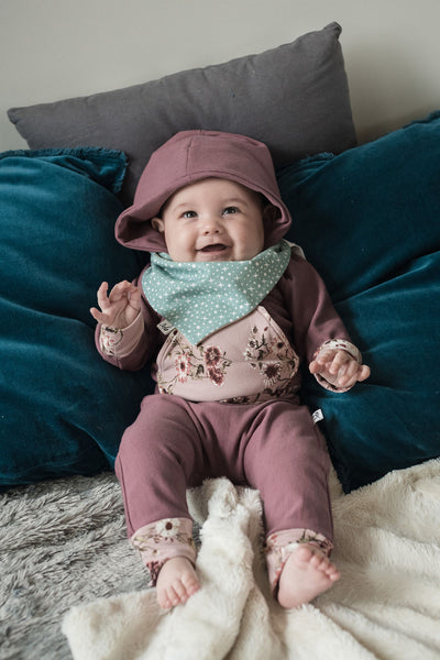 Baby Fashion, Baby Style, Baby Line, Baby Clothes, Handmade, Designed and Made by survivors of Human Trafficking, Made by moms for moms, Made in Canada, Made in Nepal, ethically made, textile products, products of hope, sewn with purpose, baby hoodie, baby sweatpants, mauve, floral print