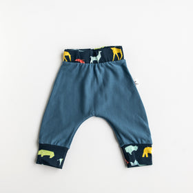 Baby Fashion, Baby Style, Baby Line, Baby Clothes, Handmade, Designed and Made by survivors of Human Trafficking, Made by moms for moms, Made in Canada, Made in Nepal, ethically made, textile products, products of hope, sewn with purpose, baby sweatpants, stellar blue, geometric animal print