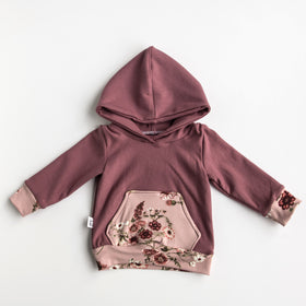 Baby Fashion, Baby Style, Baby Line, Baby Clothes, Handmade, Designed and Made by survivors of Human Trafficking, Made by moms for moms, Made in Canada, Made in Nepal, ethically made, textile products, products of hope, sewn with purpose, baby hoodie, mauve, floral print